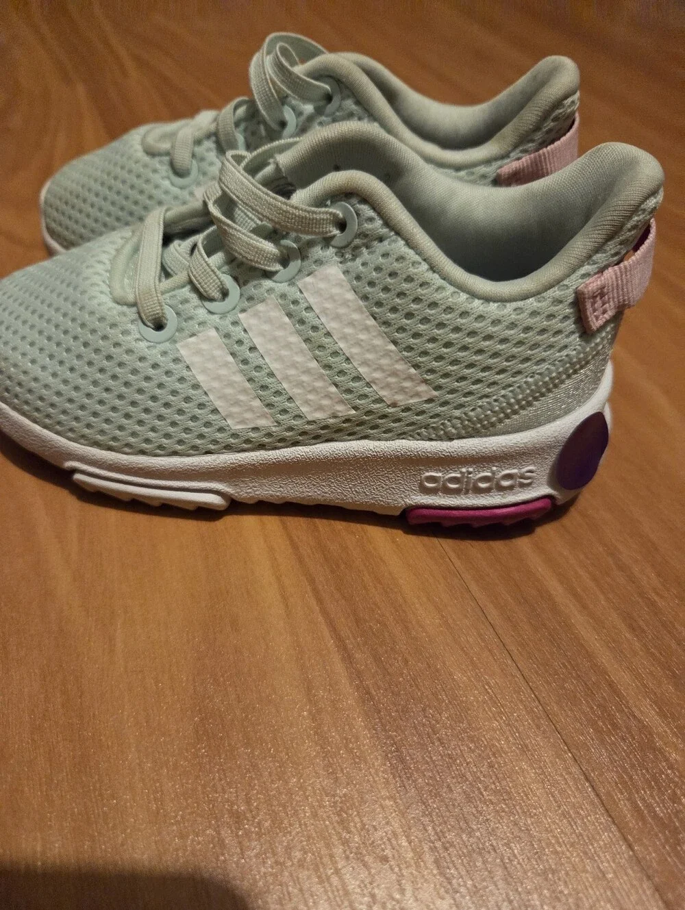adidas Kids Mint Green and Pink Mesh Sneakers